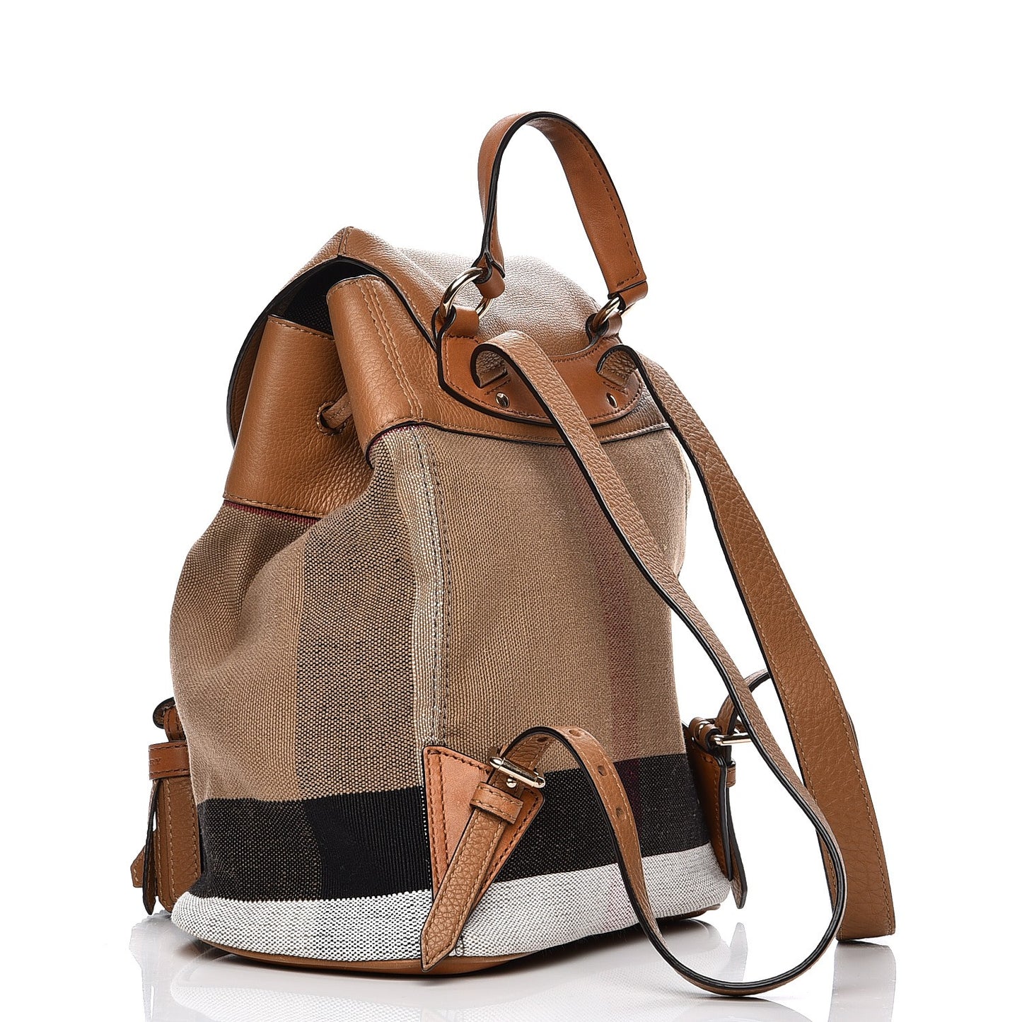 Grainy Calfskin Jute Mega Check Girl's Mini Backpack Sand