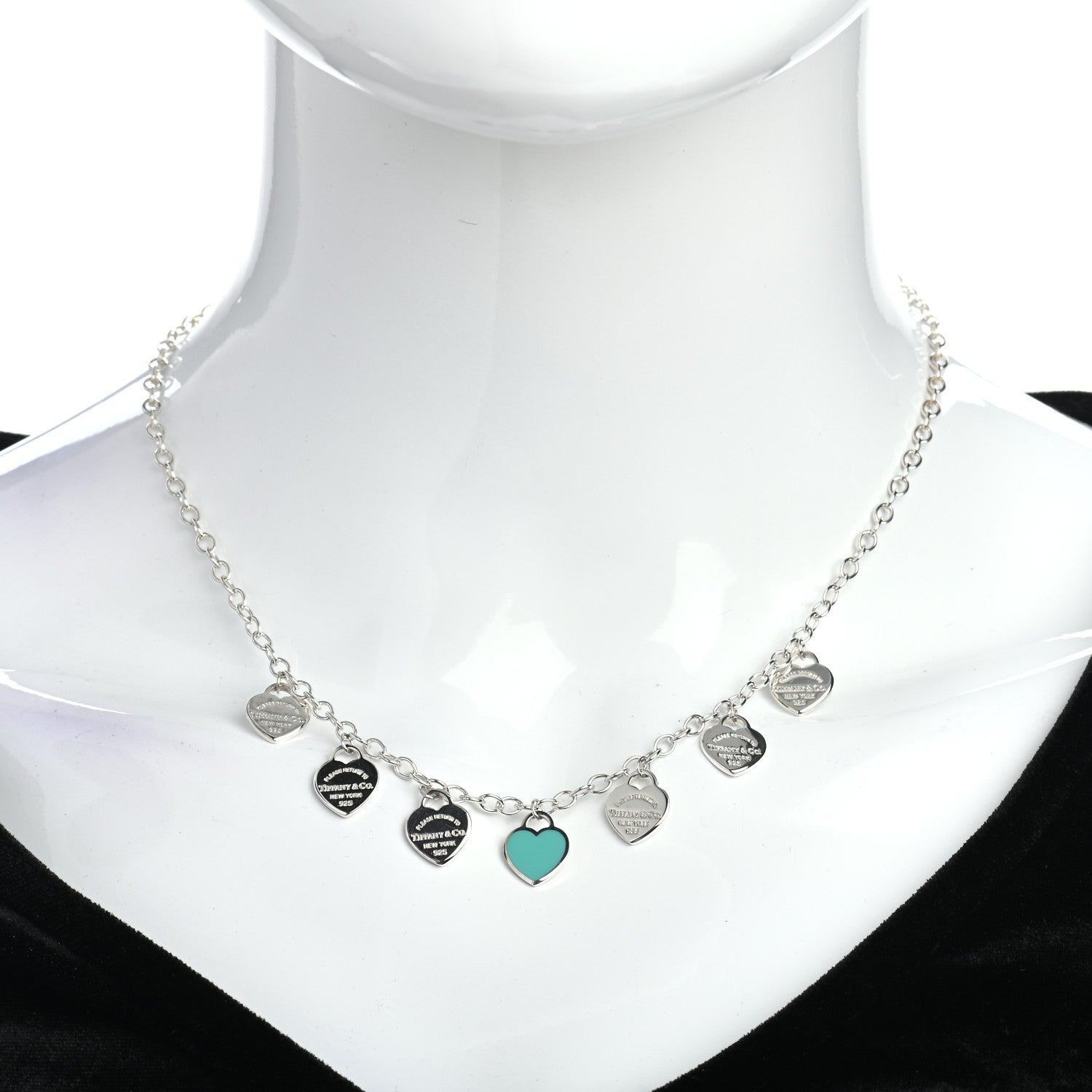 Tiffany Sterling Silver Enamel Return to Tiffany Multi Heart Charm Necklace Blue 2 of 4