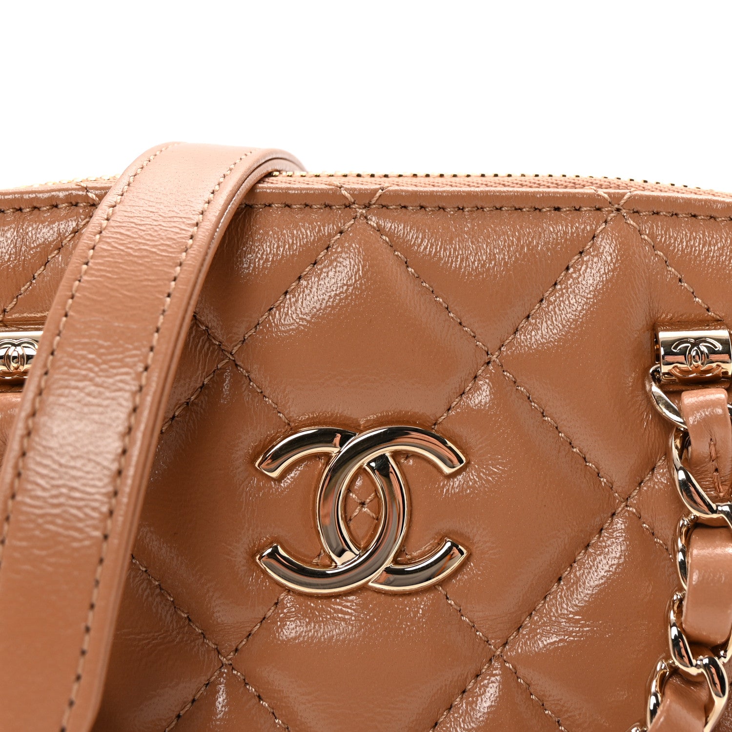 Chanel Shiny Lambskin Quilted Shiny Coco Clutch With Chain Dark Beige 8 of 11