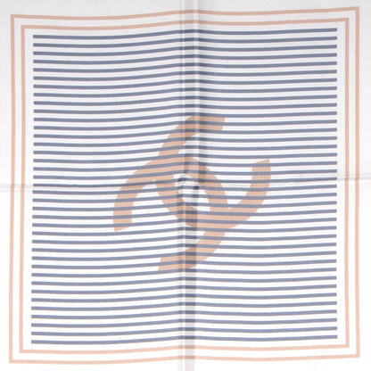 Chanel Silk Camellia Stripe CC Scarf Beige Black 1 of 5