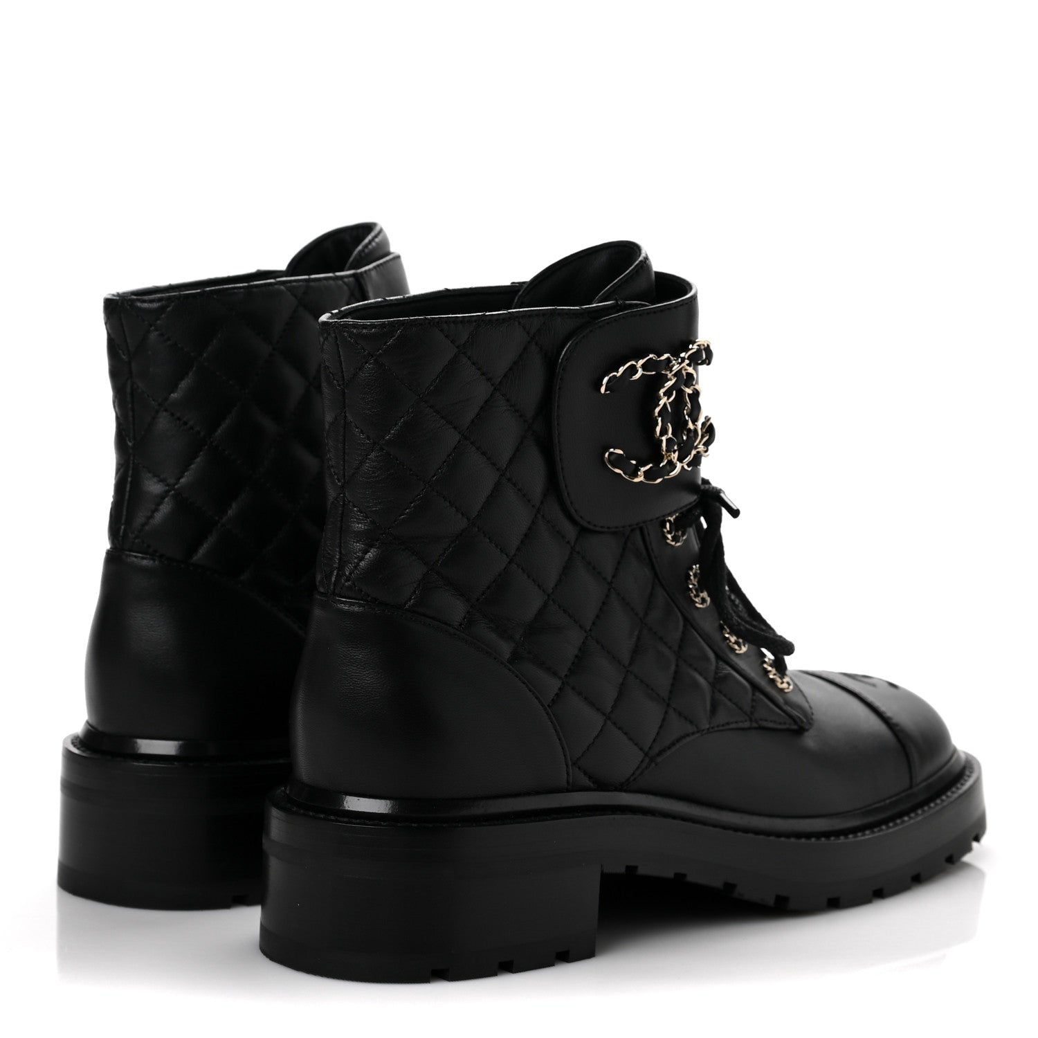 Chanel Shiny Lambskin Quilted Lace Up Combat Boots 39.5 Black 4 of 6