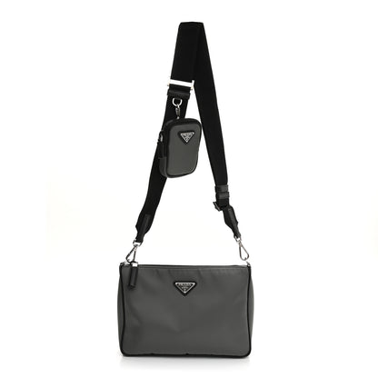 Prada Re-Nylon Saffiano Pocket Zippered Shoulder Bag Ardesia Black 1 of 10