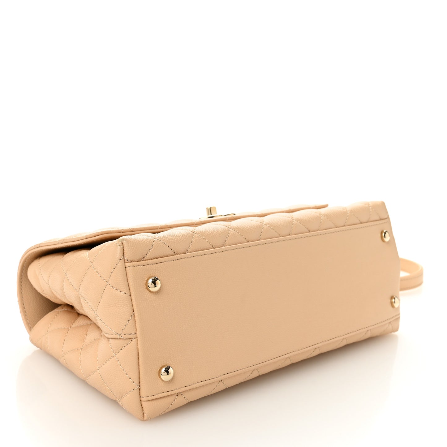 Caviar Quilted Small Coco Handle Flap Beige
