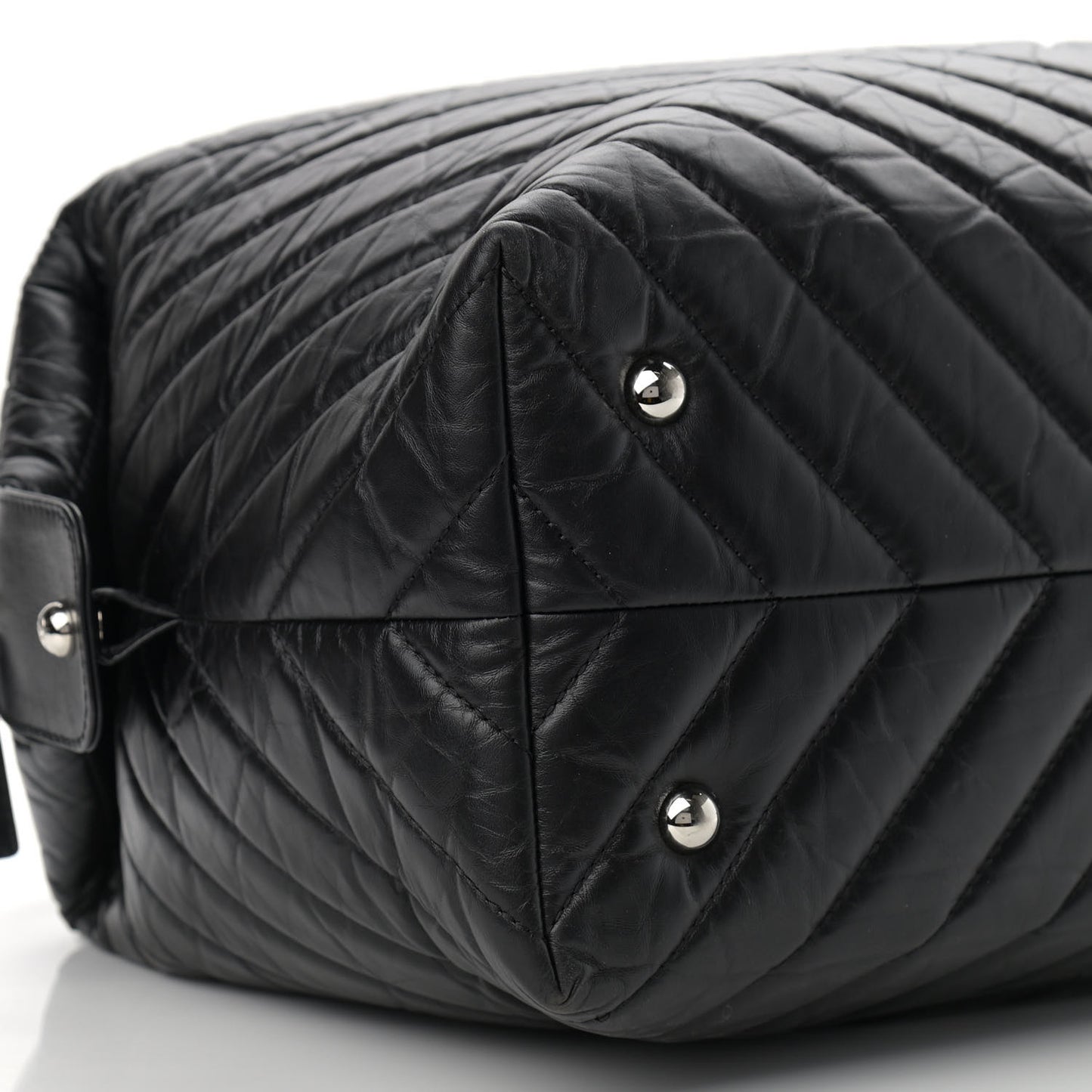 Aged Calfskin Chevron Quilted Duffle Bag Black