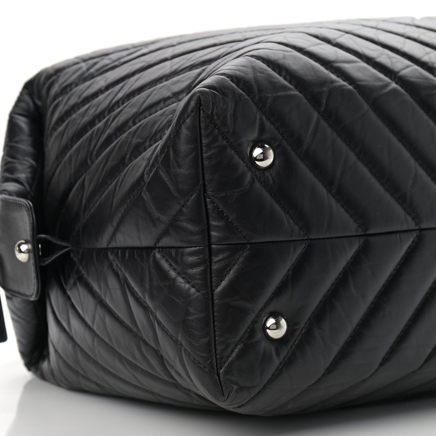Chanel Aged Calfskin Chevron Quilted Duffle Bag Black 8 of 15