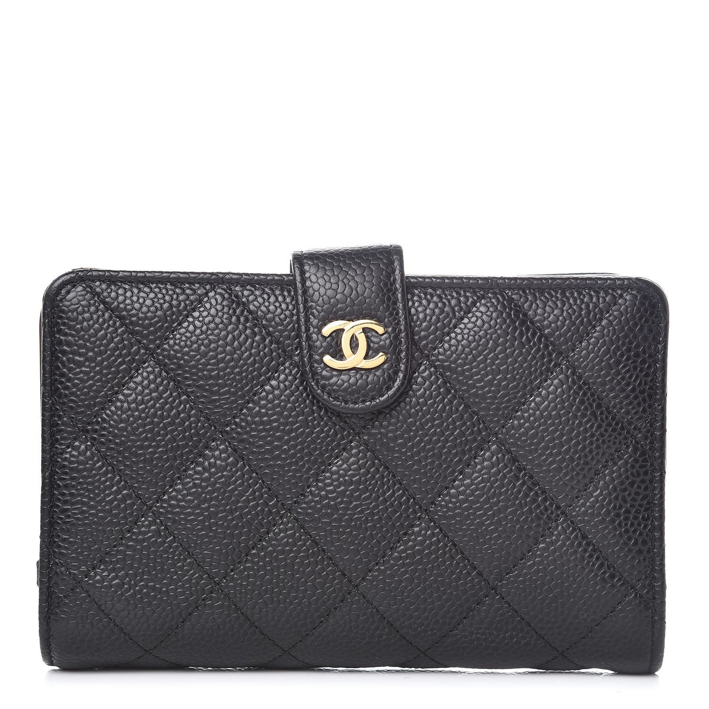 Caviar Quilted Zipped Pocket Wallet Black