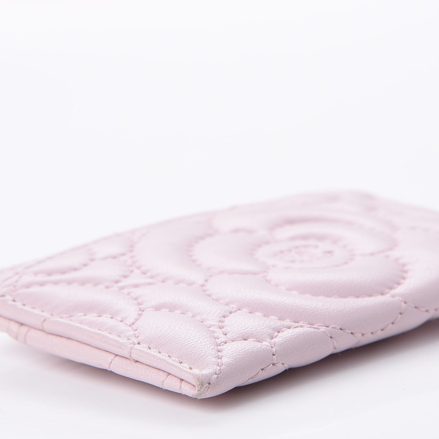 Lambskin Camellia Embossed Card Holder Pink