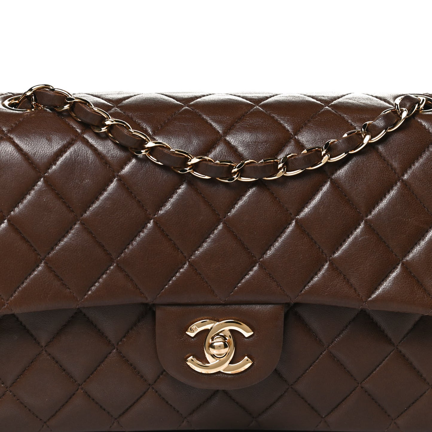 Lambskin Quilted Medium Double Flap Brown
