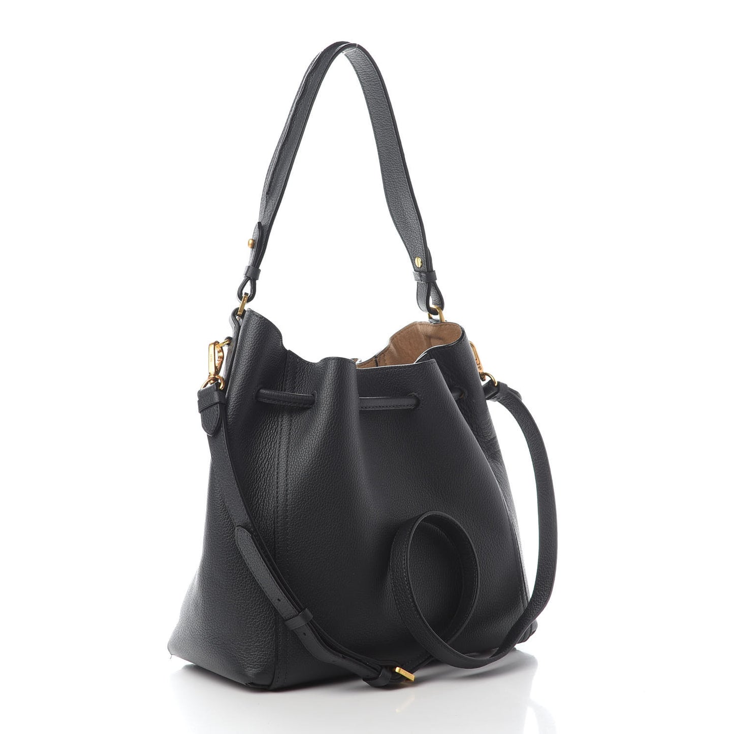 Grained Calfskin Milla Drawstring Bucket Bag Phantom Gray