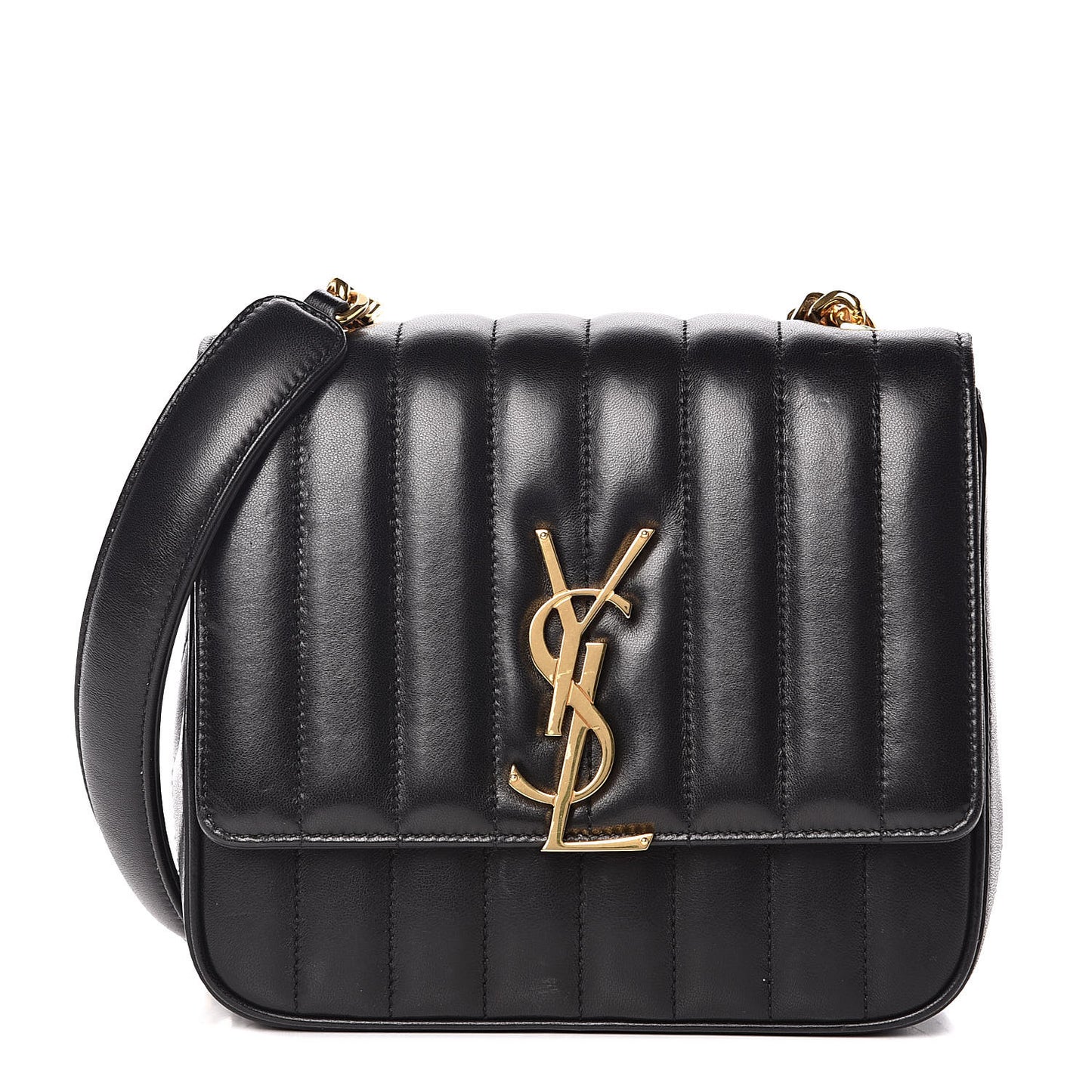 Lambskin Matelasse Monogram Medium Vicky Chain Bag Black