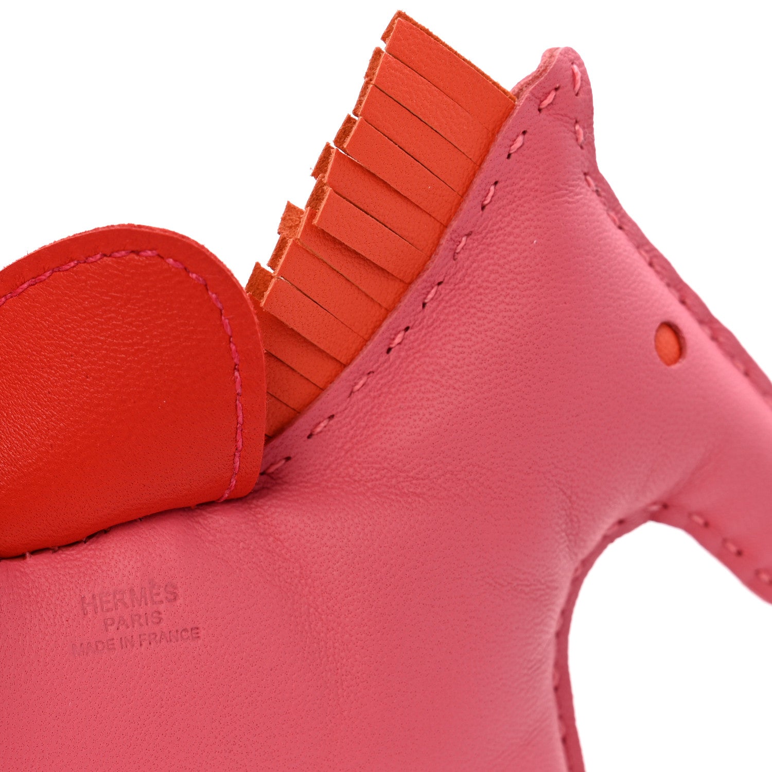 Hermes Milo Lambskin Grigri Rodeo Horse Bag Charm MM Rose Azalee Orange Poppy 3 of 4
