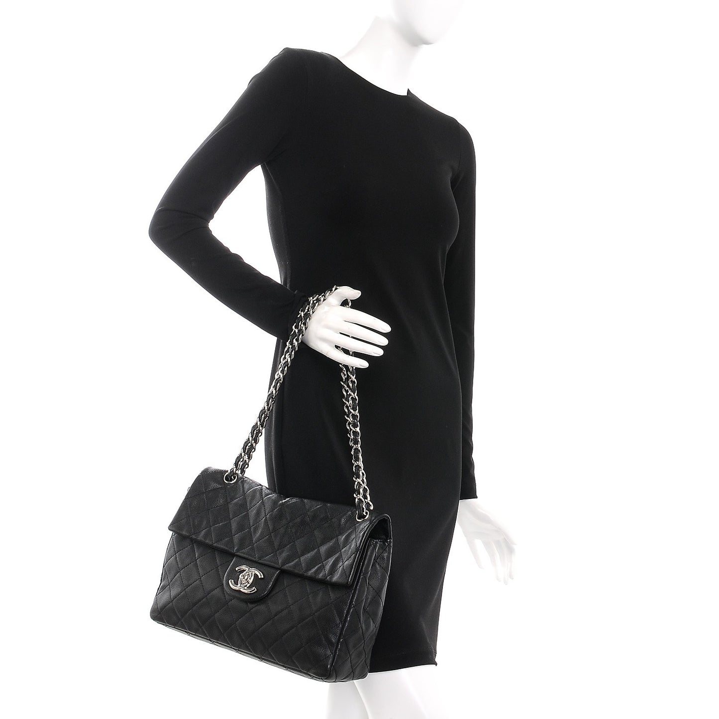 Washed Caviar Maxi Single Flap Black