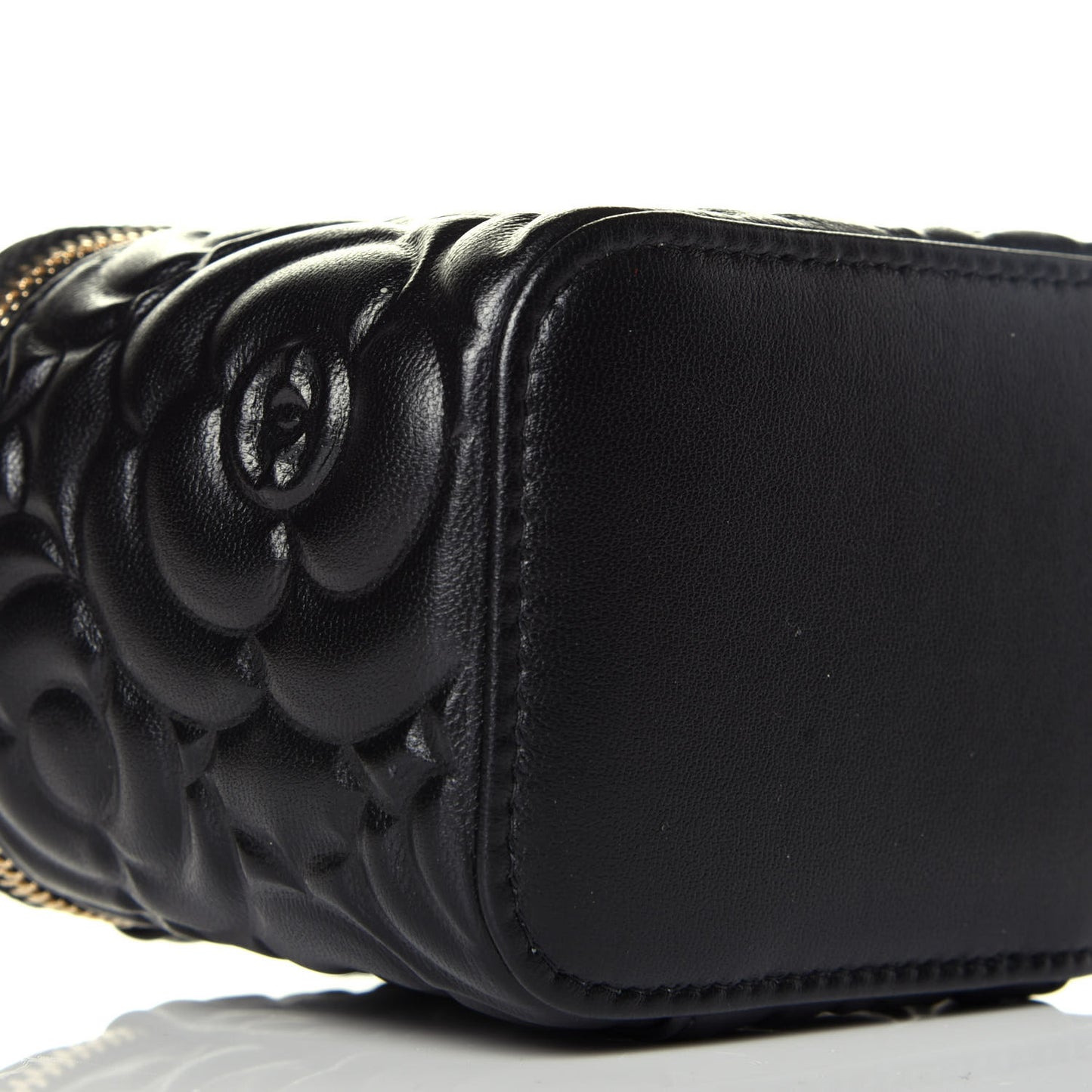 Lambskin Camellia Embossed Mini Vanity Case With Chain Black