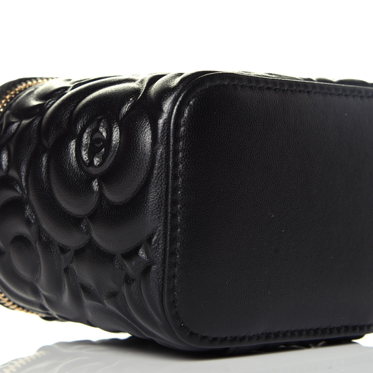 Chanel Lambskin Camellia Embossed Mini Vanity Case With Chain Black 8 of 10