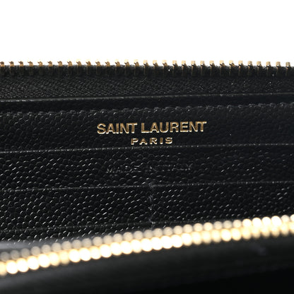 Saint Laurent Grain De Poudre Matelasse Chevron Monogram Zip Around Wallet Black 6 of 7