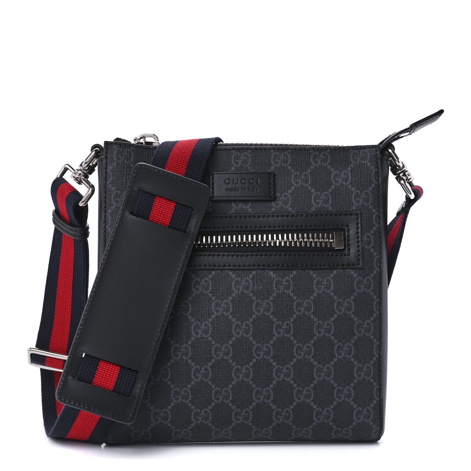 Gucci GG Supreme Monogram Web Small Flat Messenger Bag Black Grey 1 of 14