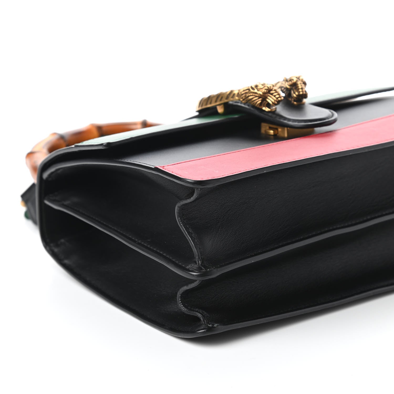 Gucci Moon Calfskin Web Medium Dionysus Bamboo Top Handle Bag Black Bright Evergreen Hibiscus Red 6 of 10