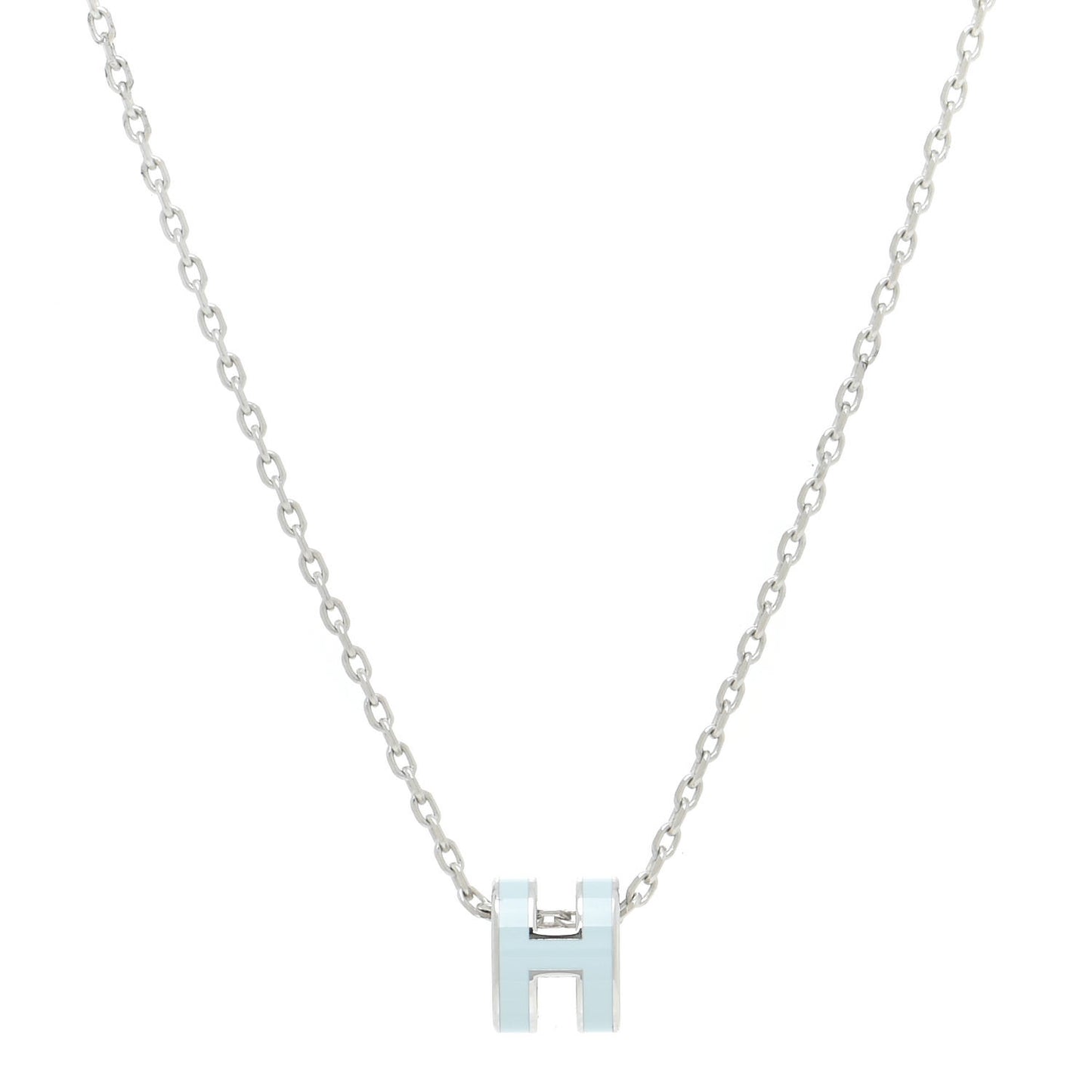 Lacquered Palladium Mini Pop H Pendant Necklace Bleu Zephyr