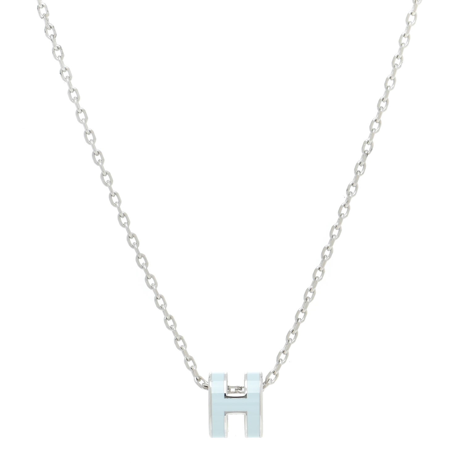 Hermes Lacquered Palladium Mini Pop H Pendant Necklace Bleu Zephyr 1 of 7
