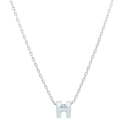 Hermes Lacquered Palladium Mini Pop H Pendant Necklace Bleu Zephyr 1 of 7