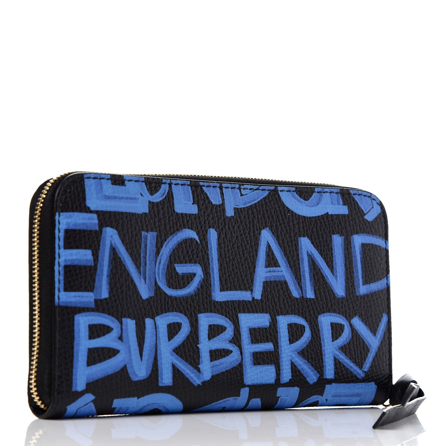 Grained Calfskin Graffiti Print Zip Around Wallet Black