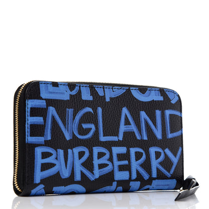 Burberry Grained Calfskin Graffiti Print Zip Around Wallet Black 3 of 8