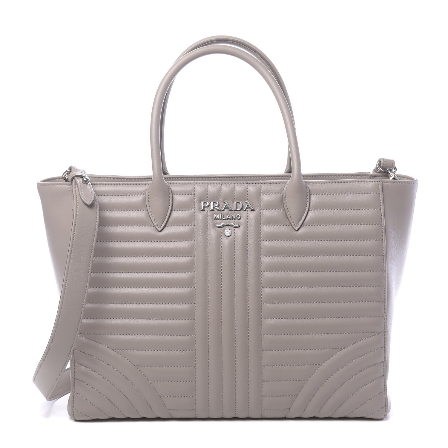 Prada Soft Calfskin Impunture Diagramme Double Zip Tote Pomice 1 of 9