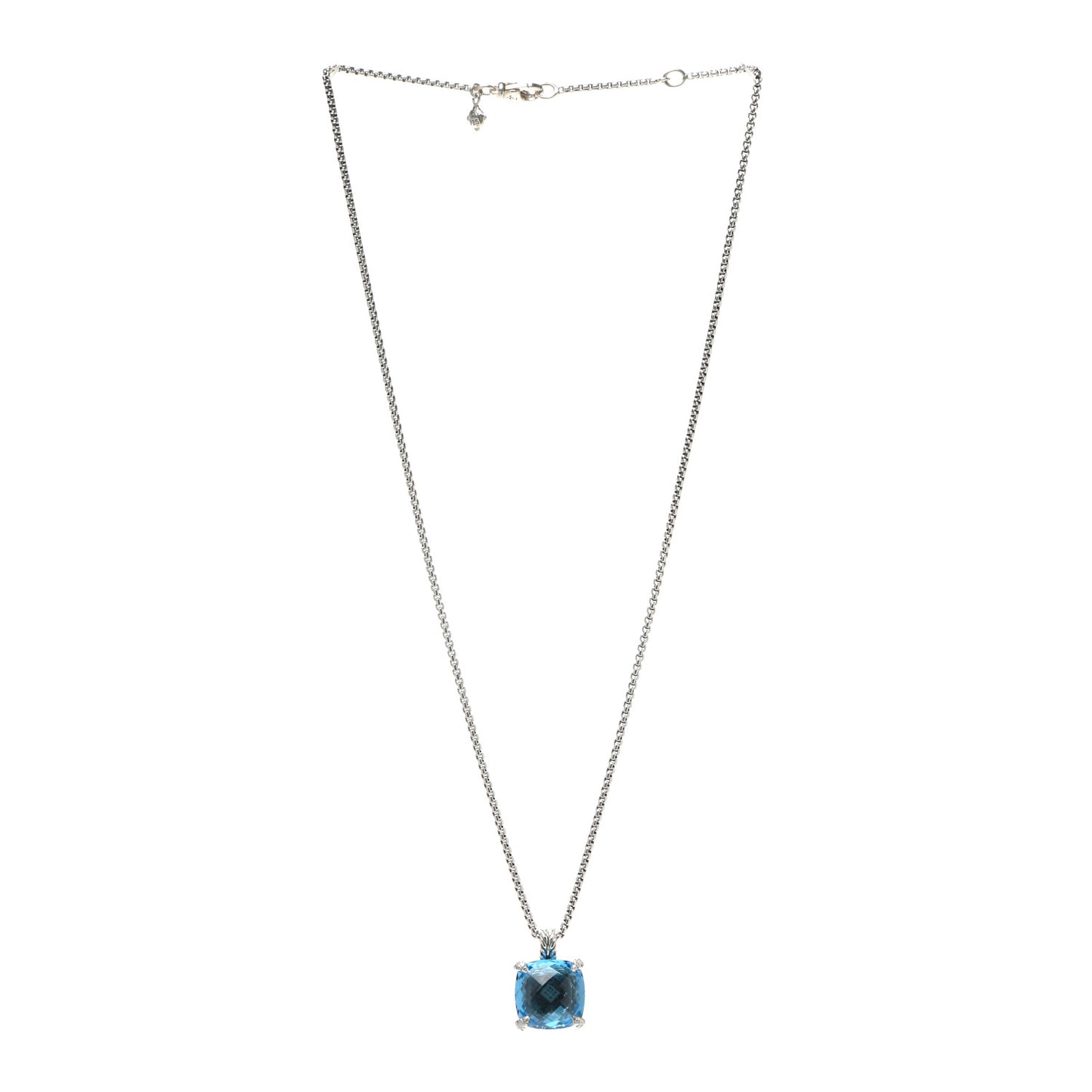 Sterling Silver Diamond Blue Topaz 14mm Chatelaine Pendant Necklace