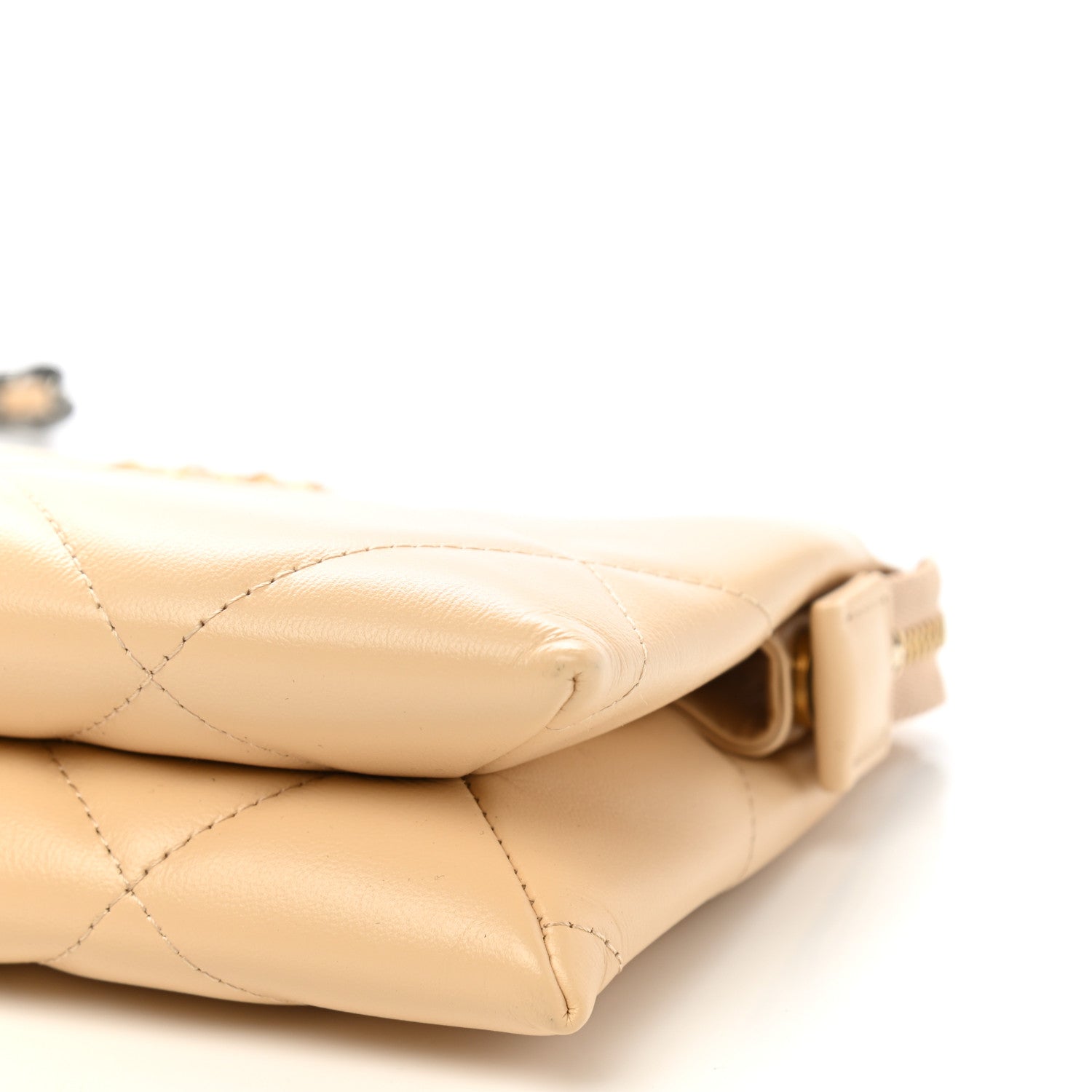Chanel Shiny Goatskin Quilted Chanel 19 Small Pouch With Handle Beige 9 of 10
