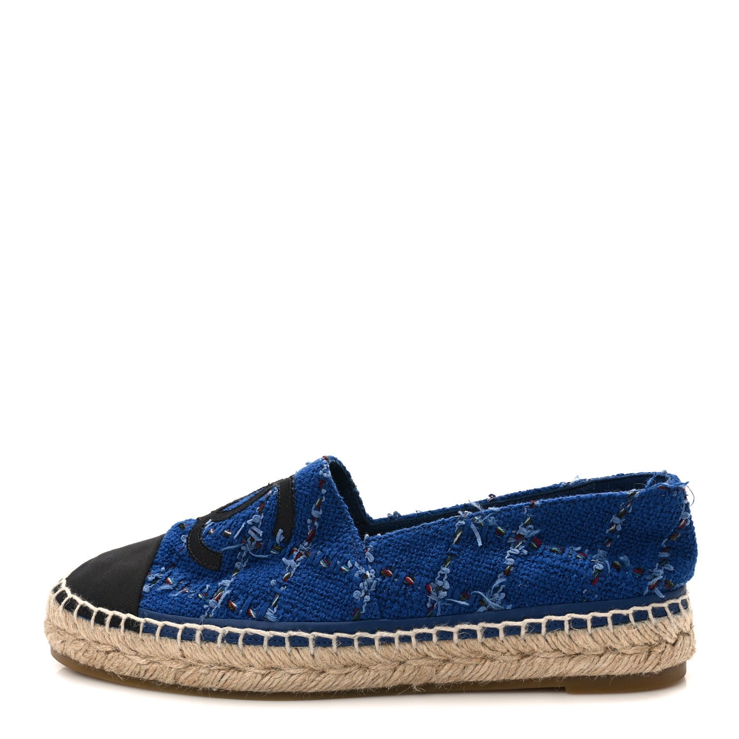 Chanel Tweed Grosgrain CC Espadrilles 39 Light Blue Green Black 1 of 8