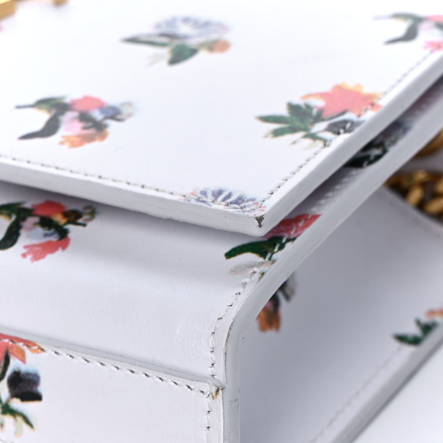 Calfskin Prairie Flower Printed Small Classic Monogram Kate Satchel White