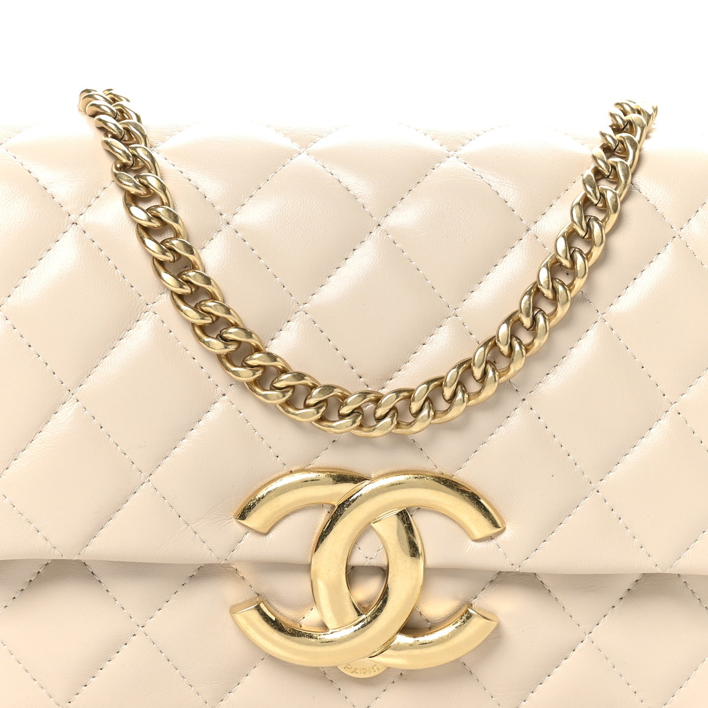 Lambskin Quilted Mini Maxi CC Flap Beige