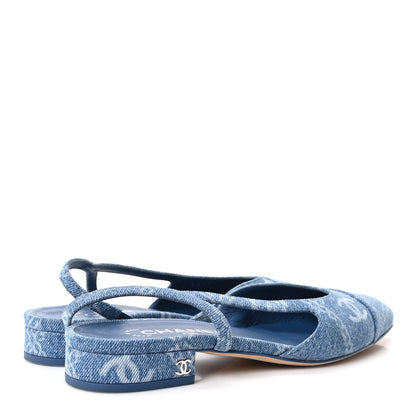 Chanel Denim Cap Toe CC Slingback Flats 38.5 Light Blue Multicolor 5 of 10