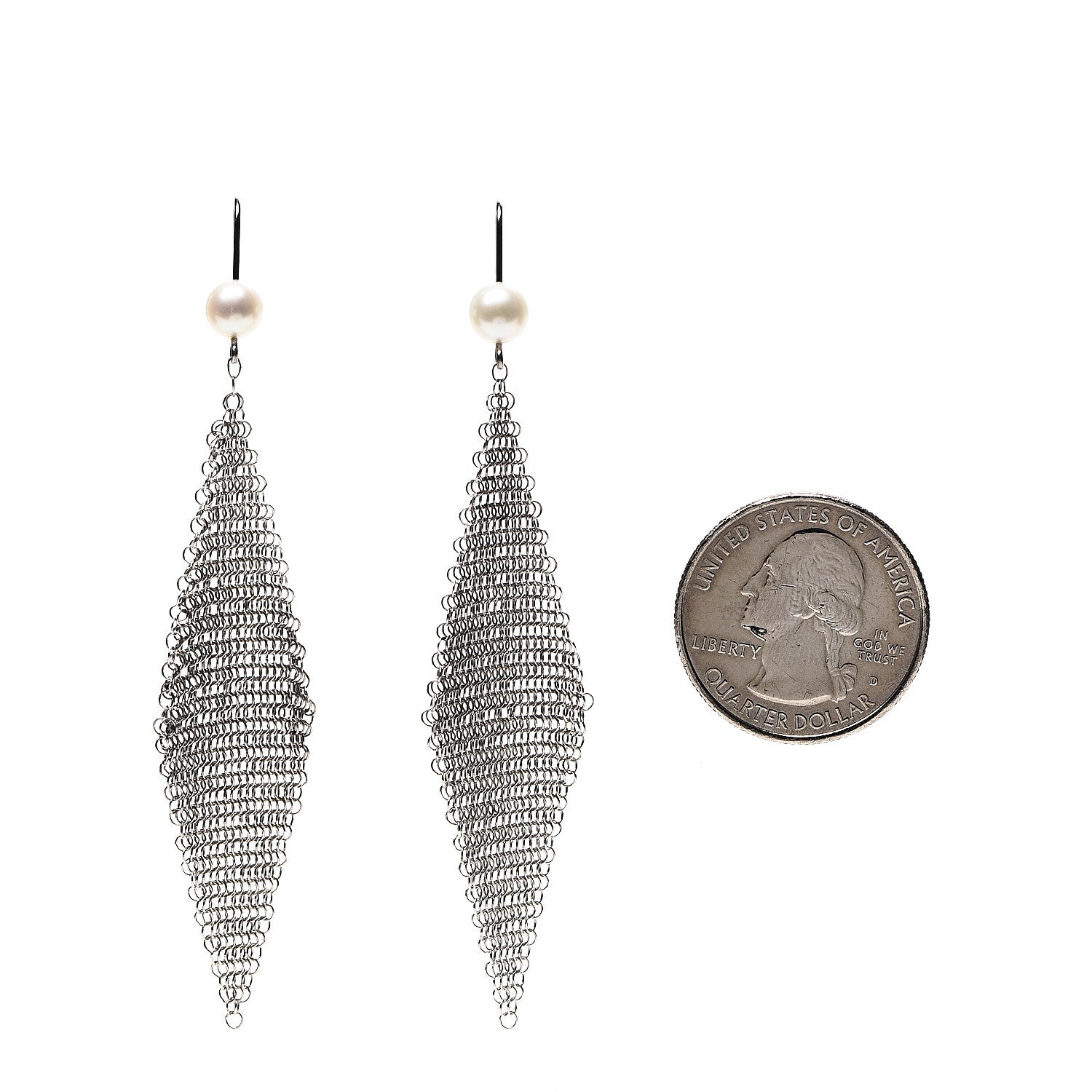 Tiffany Sterling Silver Pearl Elsa Peretti Mesh Earrings 2 of 4