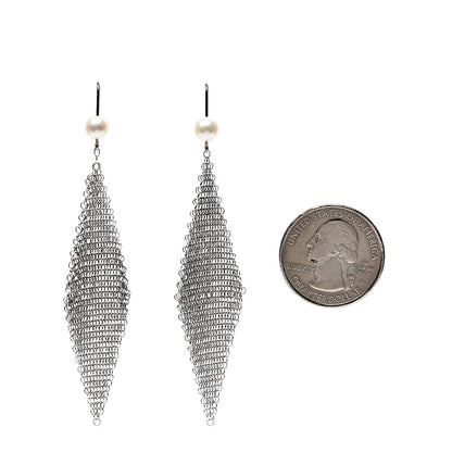 Tiffany Sterling Silver Pearl Elsa Peretti Mesh Earrings 2 of 4