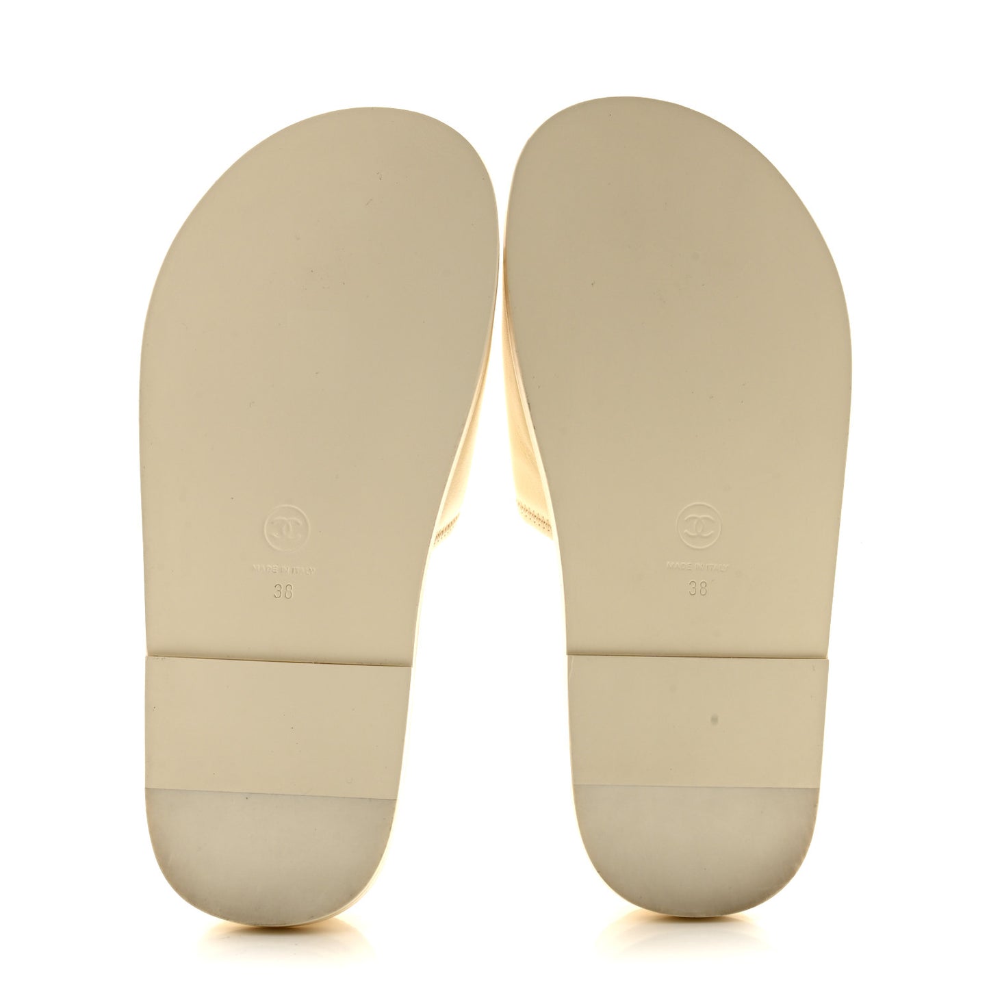 Lambskin Cha-Nel Mule Sandals 38 Ivory Multicolor