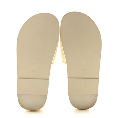 Chanel Lambskin Cha-Nel Mule Sandals 38 Ivory Multicolor 5 of 11