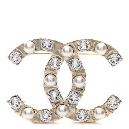 Chanel Pearl Crystal CC Brooch Gold 1 of 4