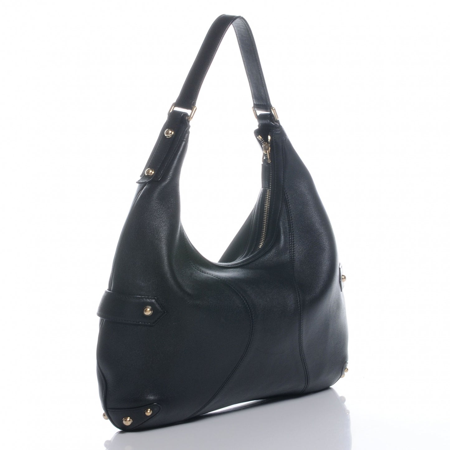 Leather Large Horsebit Chain Hobo Black