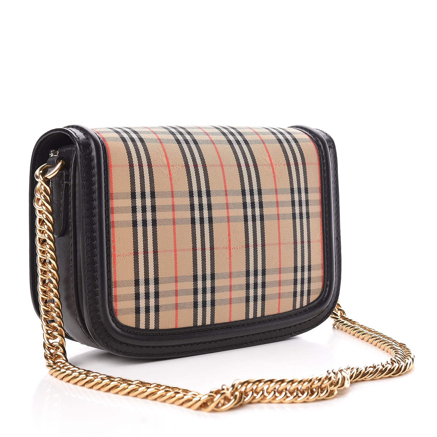 Burberry Smooth Calfskin 1983 Knight Check Link Shoulder Bag Black 3 of 10