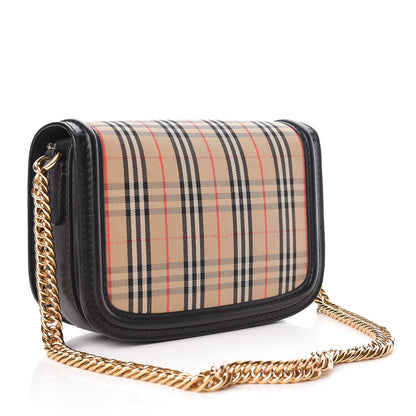 Burberry Smooth Calfskin 1983 Knight Check Link Shoulder Bag Black 3 of 10