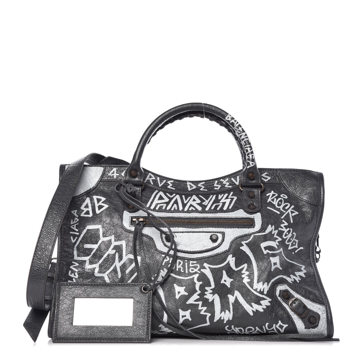 Balenciaga Agneau Arena Graffiti All Over Classic Hardware City Gris Fossile White 1 of 8
