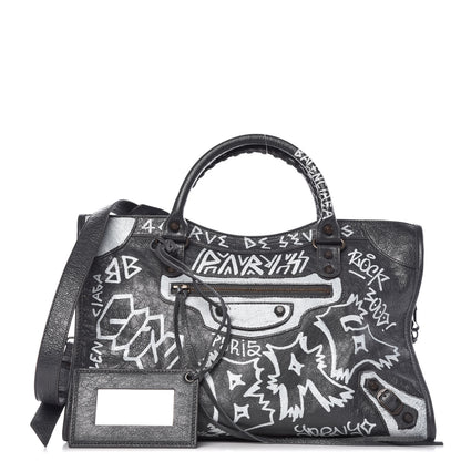 Balenciaga Agneau Arena Graffiti All Over Classic Hardware City Gris Fossile White 1 of 8