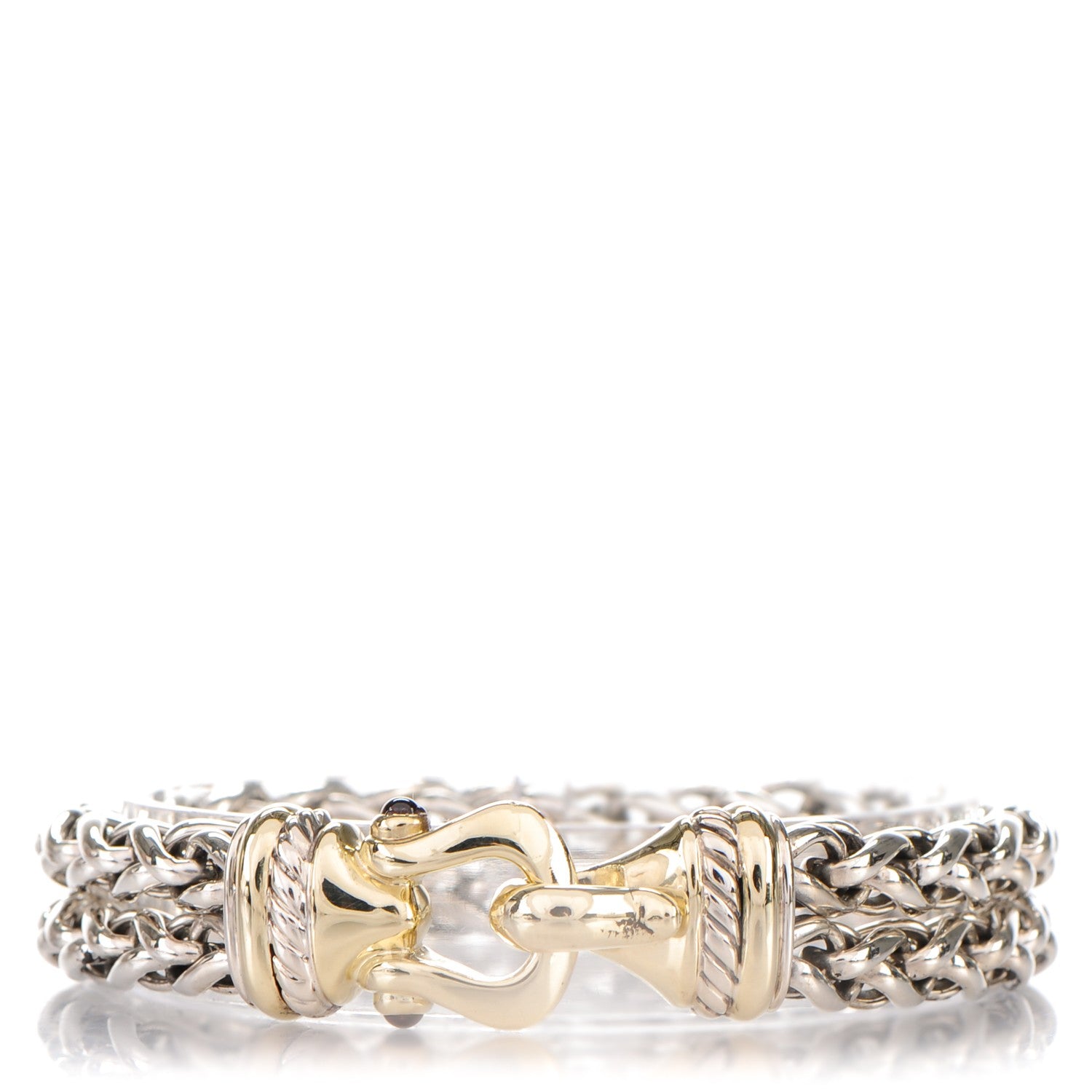 David Yurman Sterling Silver 14K Yellow Gold Red Tourmaline Double Wheat Buckle Bracelet 1 of 4