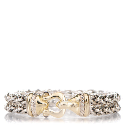 David Yurman Sterling Silver 14K Yellow Gold Red Tourmaline Double Wheat Buckle Bracelet 1 of 4