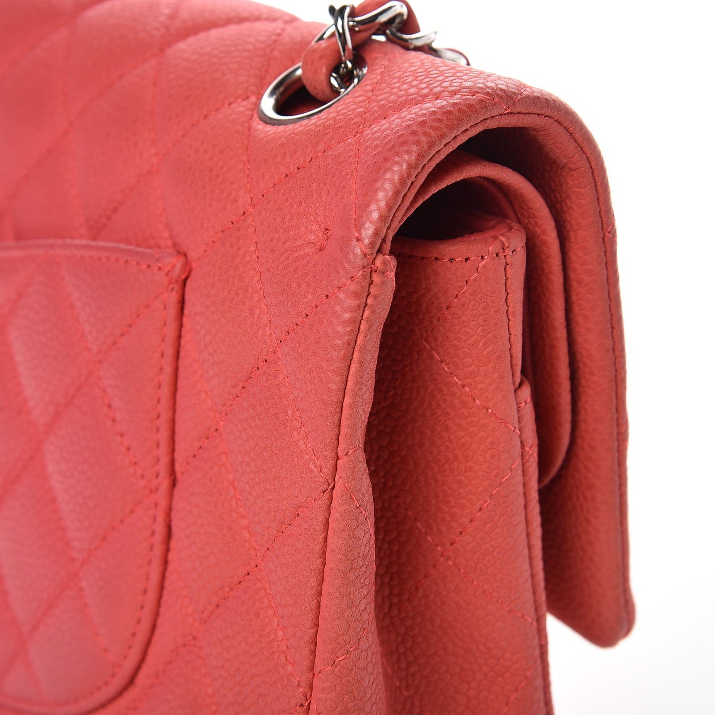 Iridescent Caviar Quilted Medium Double Flap Dark Pink