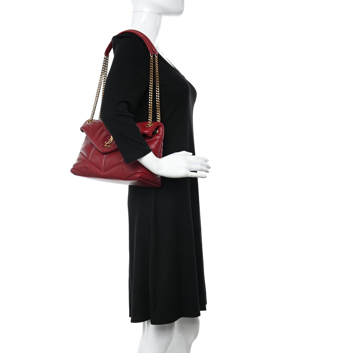 Lambskin Quilted Small Loulou Puffer Monogram Chain Satchel Red