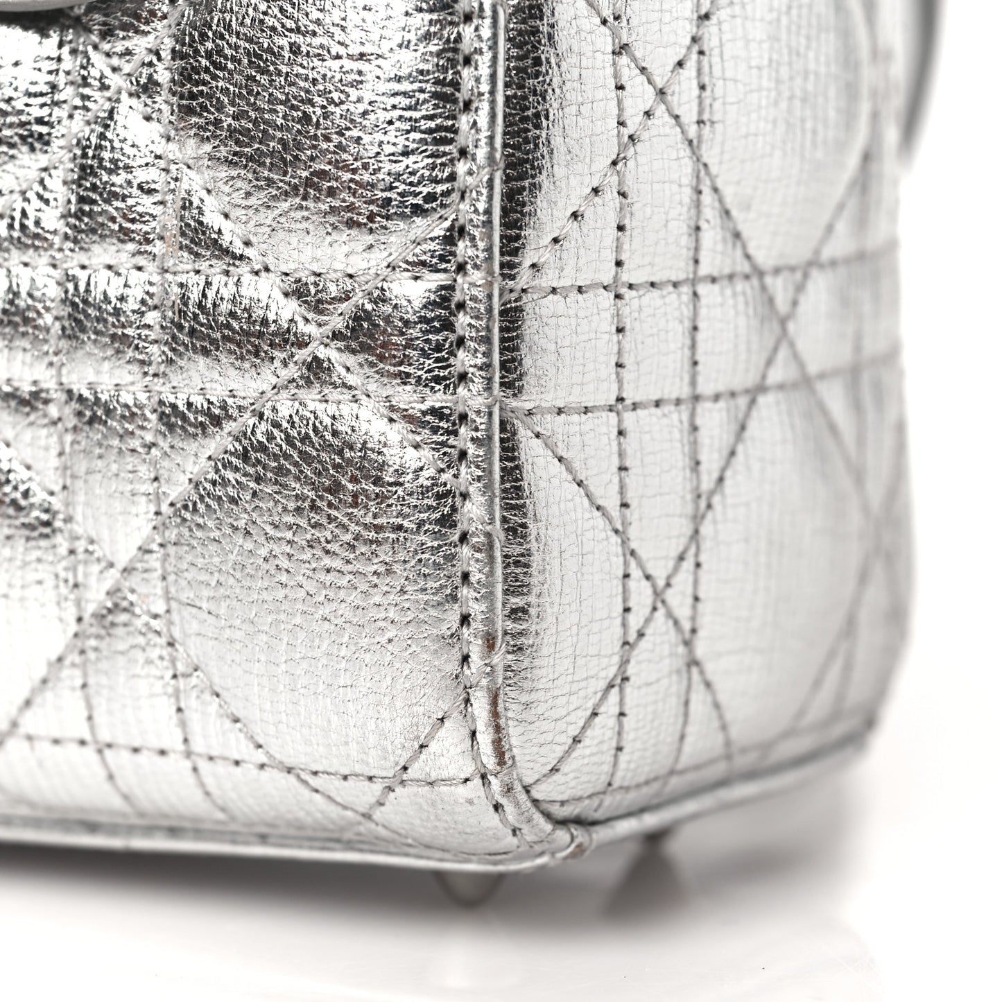 Metallic Grained Calfskin Cannage Small Lucky Badges My Lady Dior Silver