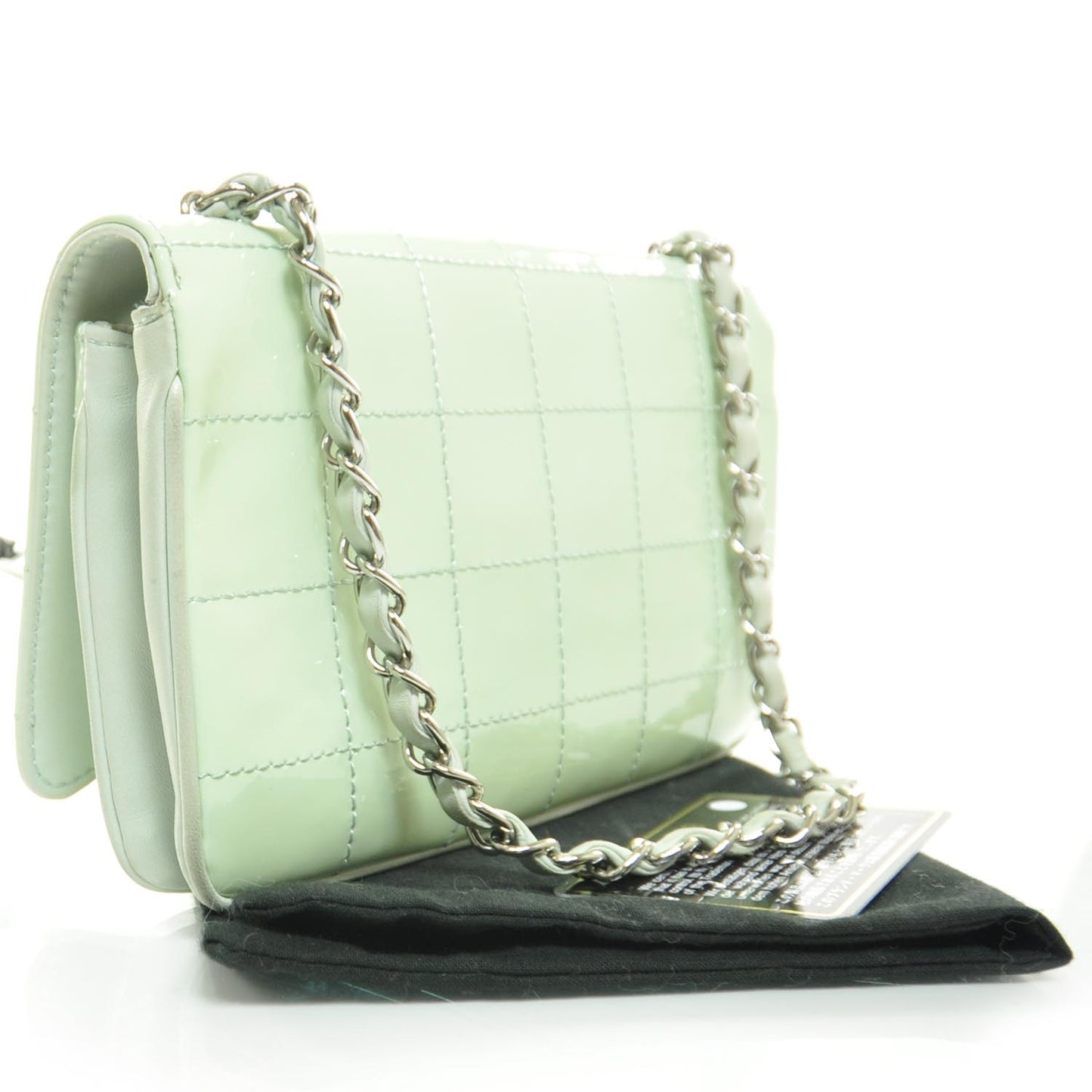 Patent Stitched Diagonal Flap Bag Light Green