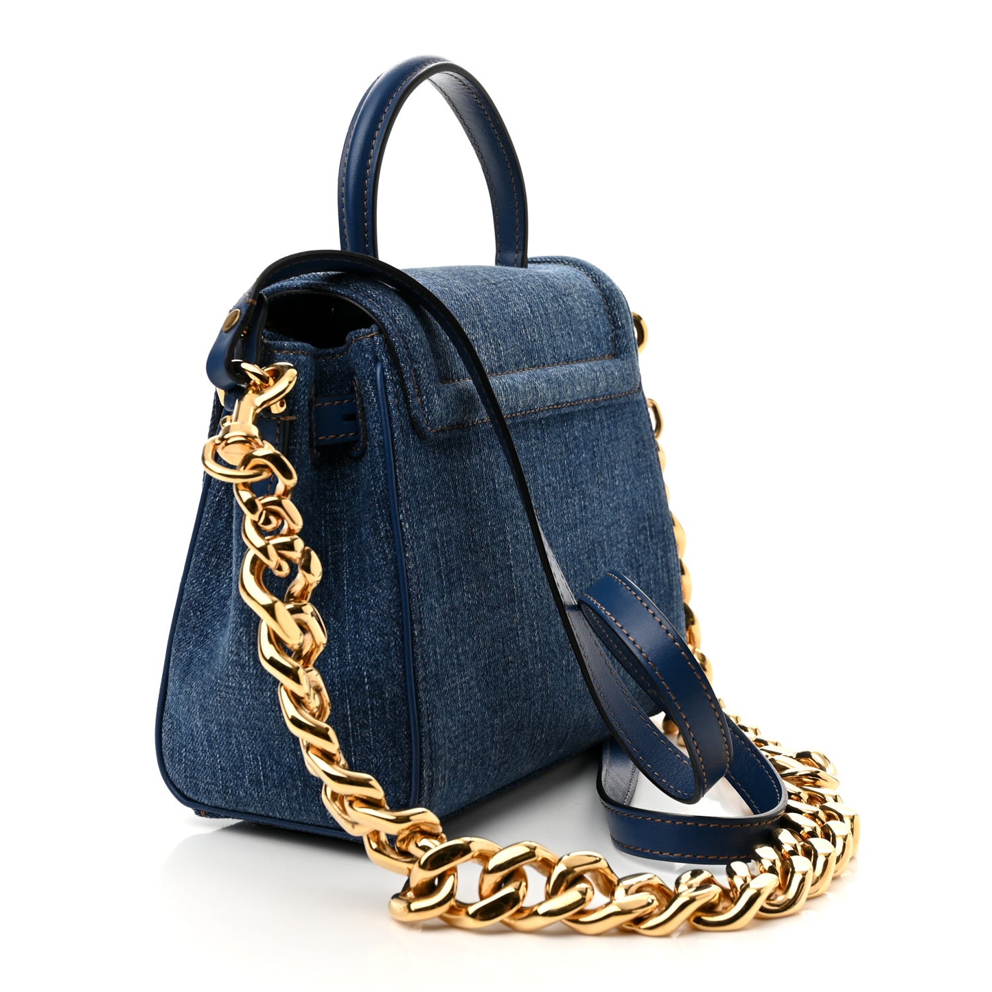 Denim La Medusa Chain Tote Navy Blue